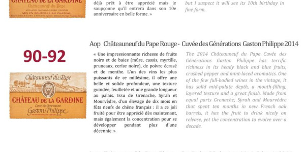 PRESSE ROBERT PARKER WINE ADVOCATE millésime 2014