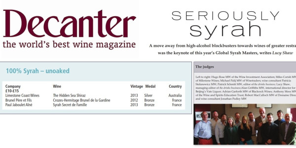 PRESSE DECANTER Syrah Masters Bronze Crozes-Hermitage 2012