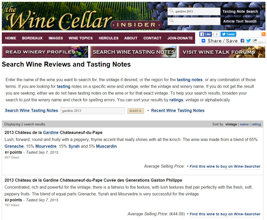 PRESSE 93 The Wine Cellar Insider Châteauneuf Cuvée des Générations 2013