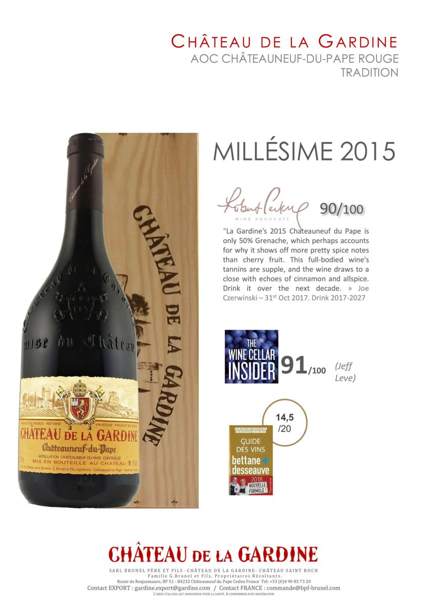 PRESSE Millésime 2015 Châteauneuf du Pape rouge Tradition