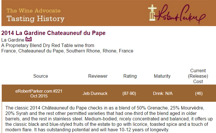 PRESSE 90 Robert Parker Châteauneuf du Pape Cuvée Tradition 2014