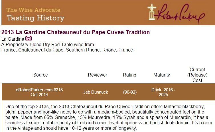 PRESSE 90-92 Robert Parker CDP Cuvée Tradition 2013