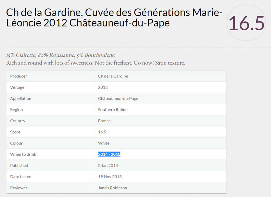 PRESSE 16.5/20 Jancis Robinson Cuvée Marie Léoncie 2012